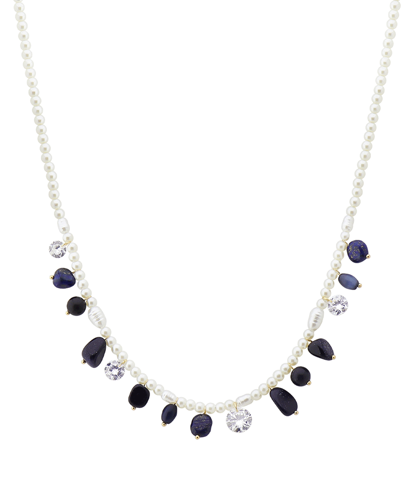Multi Stone & Crystal Pearl Short Necklace
