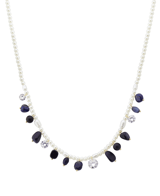 Multi Stone & Crystal Pearl Short Necklace
