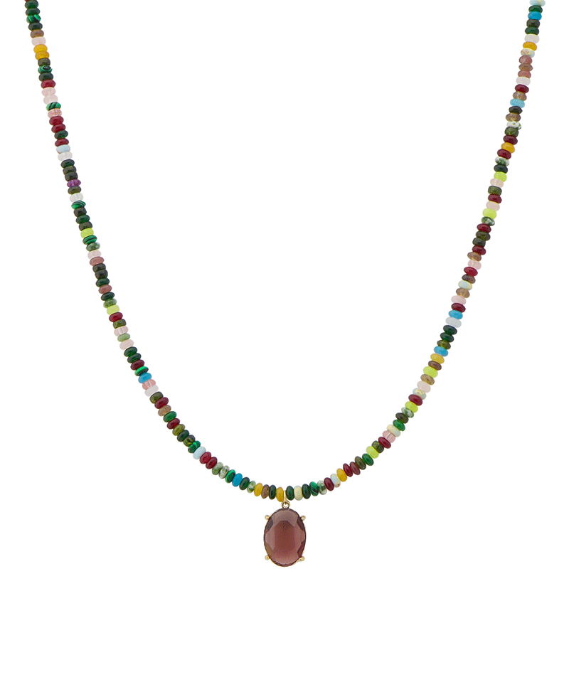 Multi Bead w/ Glass Stone Short Necklace