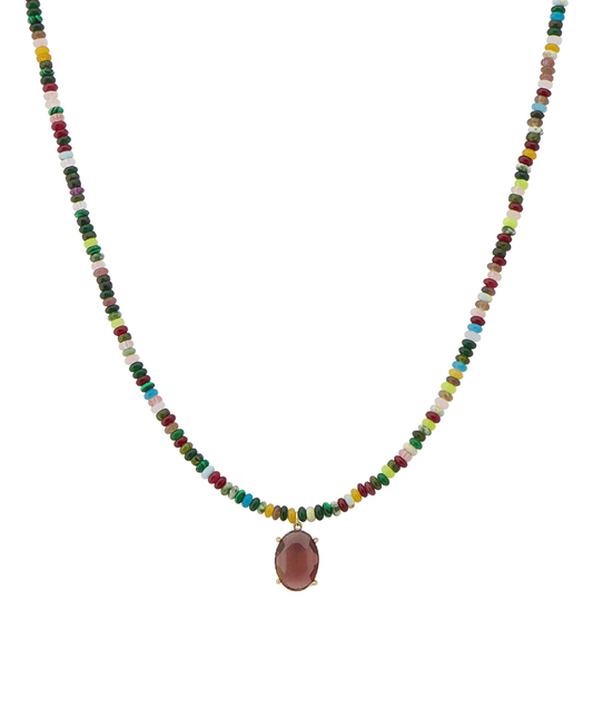 Multi Bead w/ Glass Stone Short Necklace
