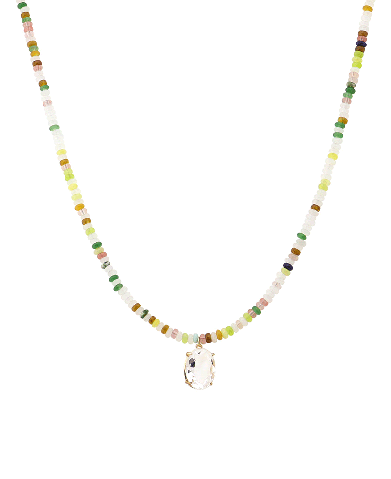 Multi Bead w/ Glass Stone Short Necklace