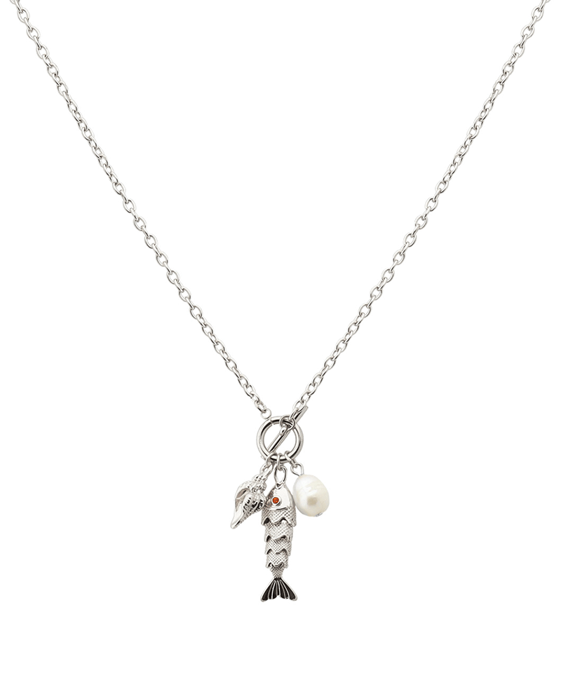 Metal Fish w/ Charms Short Necklace