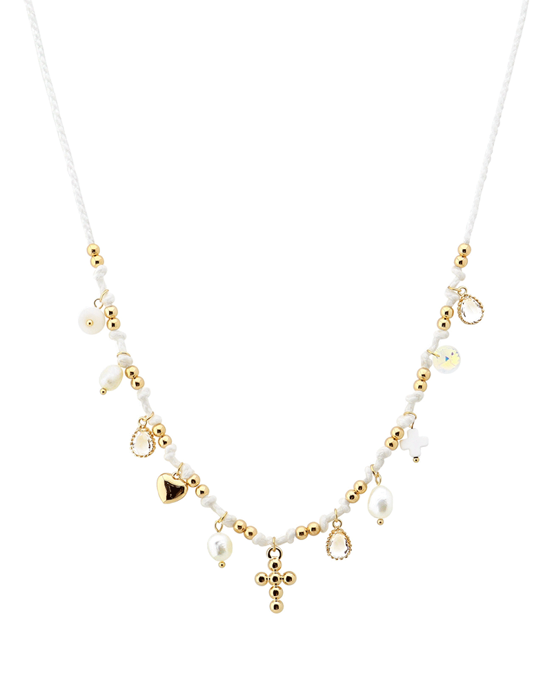 Cross w/ Multi Charm Cord Short Necklace