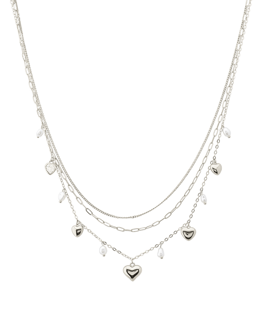 Layered Heart & Pearl Charms Short Necklace