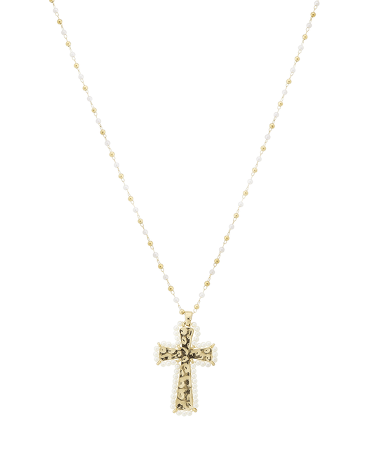 Metal Cross w/ Pearl Short Necklace