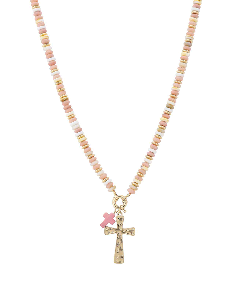 Double Cross Multi Bead Short Necklace