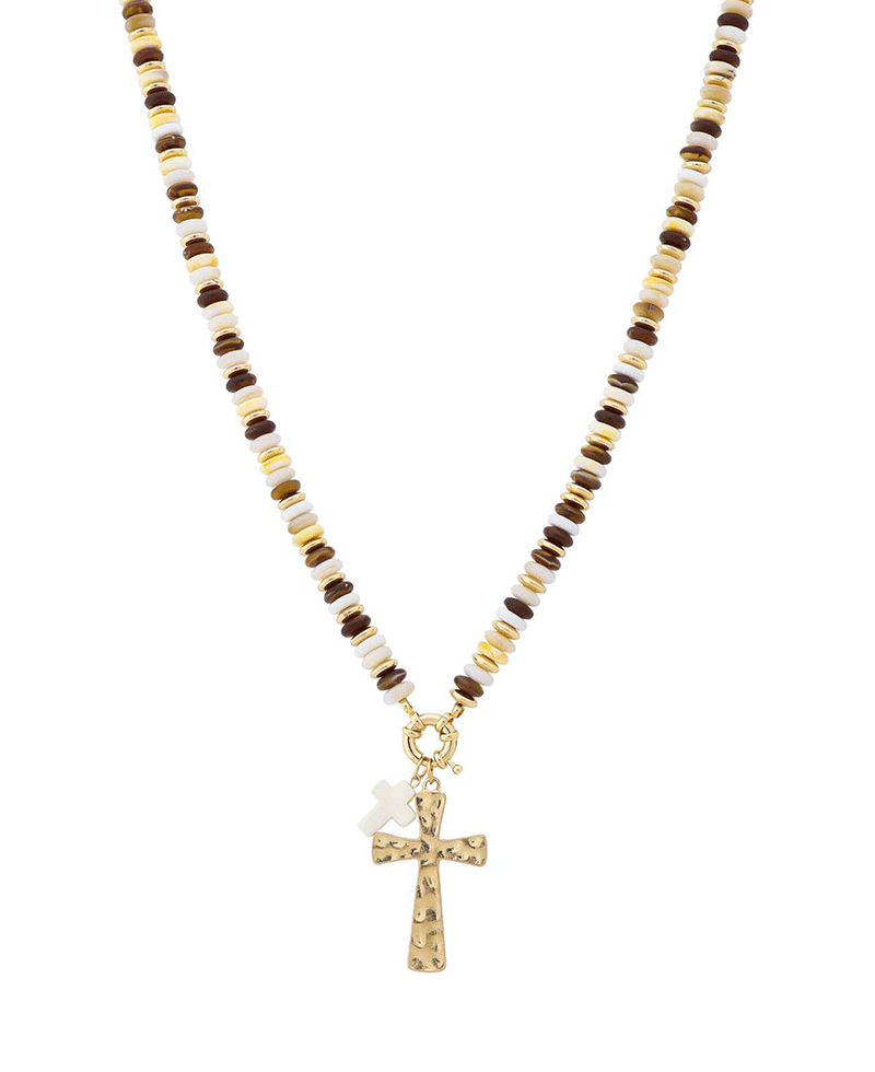 Double Cross Multi Bead Short Necklace