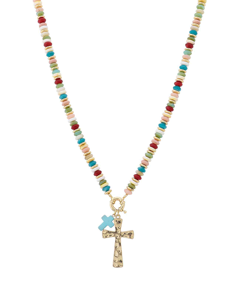 Double Cross Multi Bead Short Necklace