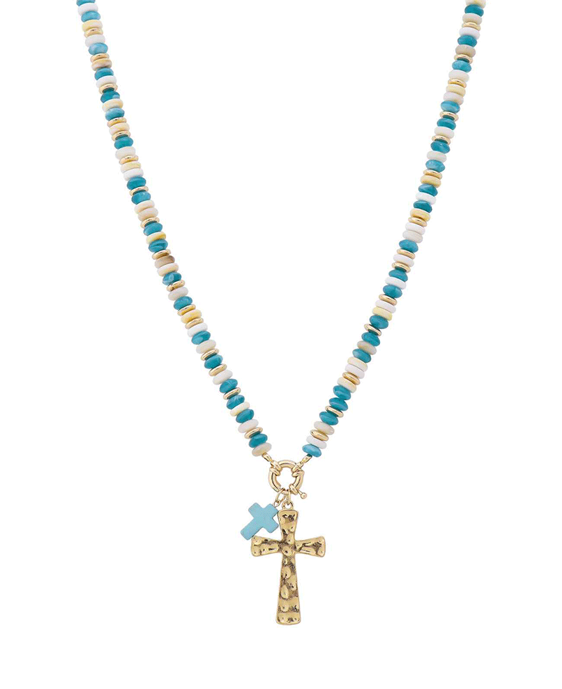 Double Cross Multi Bead Short Necklace