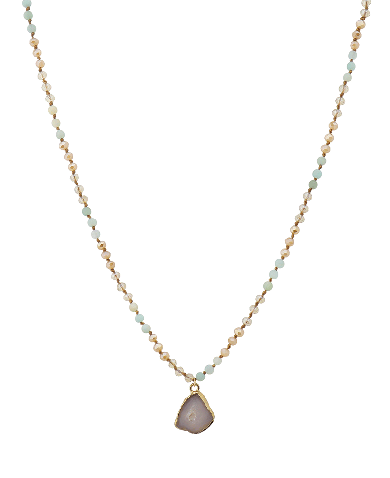 Stone Pendant Glass Bead Short Necklace