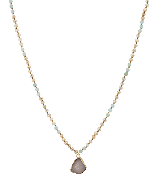 Stone Pendant Glass Bead Short Necklace