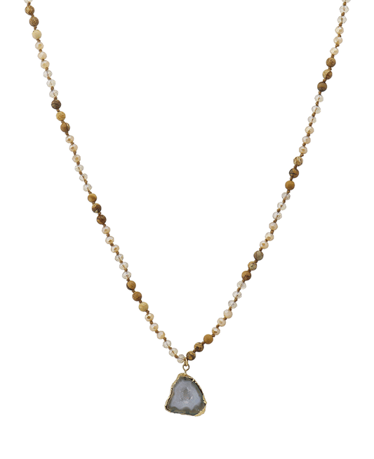 Stone Pendant Glass Bead Short Necklace