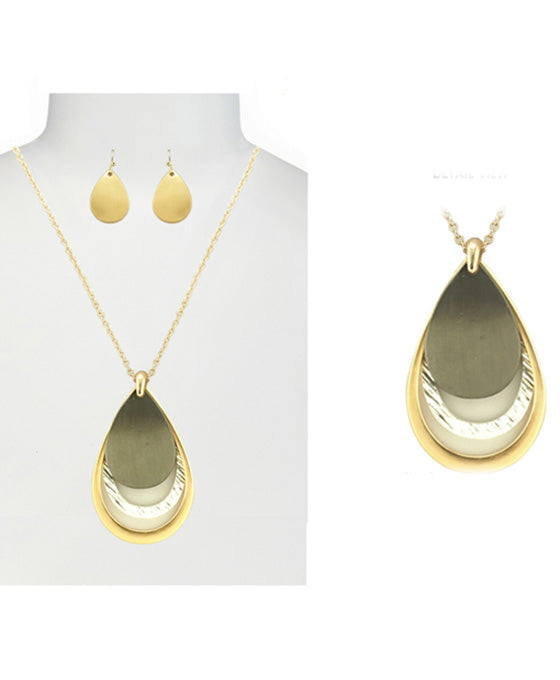 Metal Layered Teardrop Necklace Set