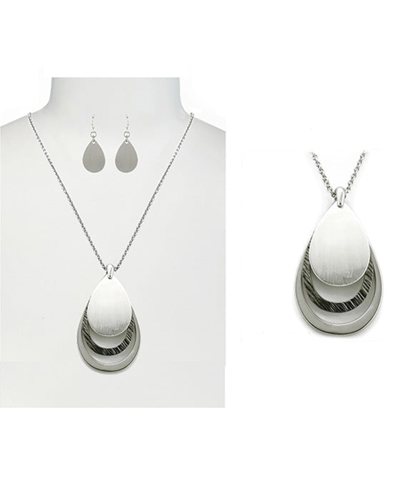 Metal Layered Teardrop Necklace Set