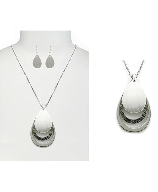 Metal Layered Teardrop Necklace Set