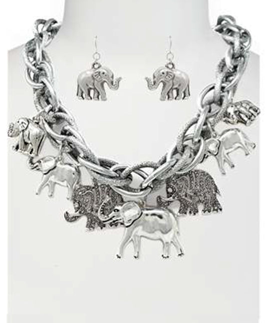 Chunky Chain w/ Elephant Charms Necklace