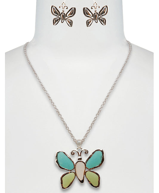 Butterfly Sea Glass Necklace Set