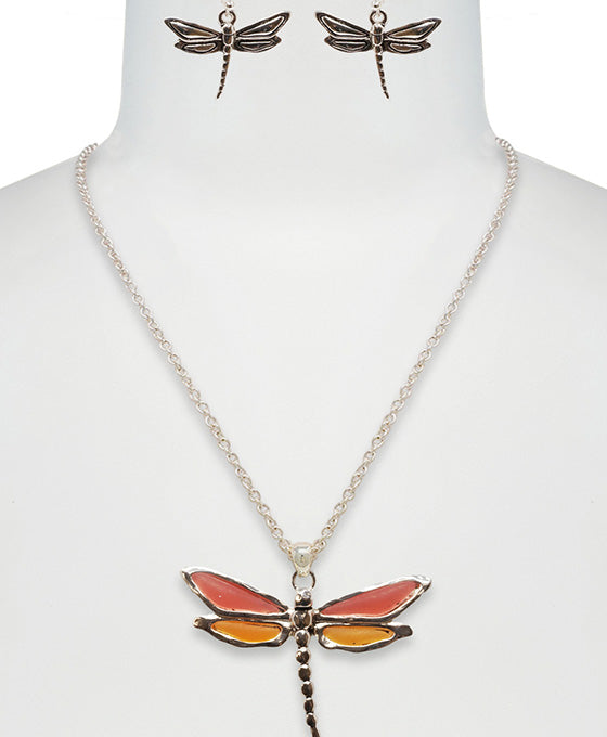Dragonfly Sea Glass Necklace Set