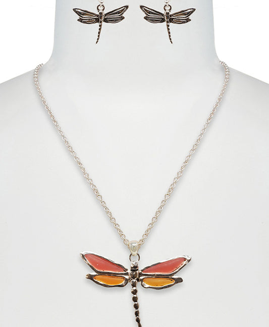 Dragonfly Sea Glass Necklace Set