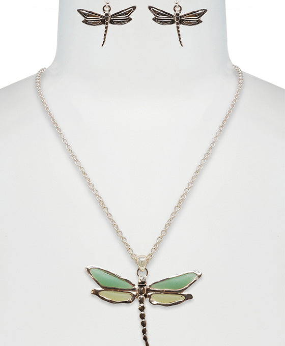 Dragonfly Sea Glass Necklace Set