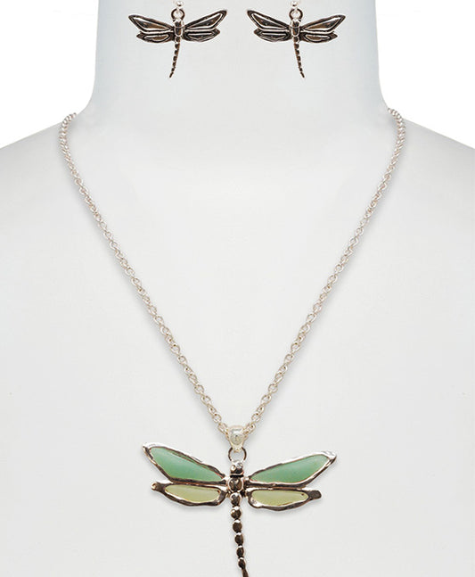Dragonfly Sea Glass Necklace Set