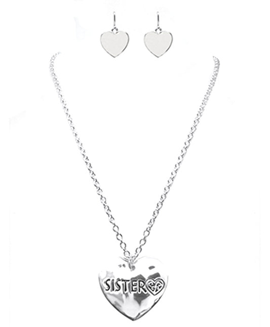 Sister Inspiration Dual Side Heart Necklace Set