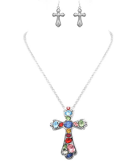 Cross Acrylic Stone Necklace Set