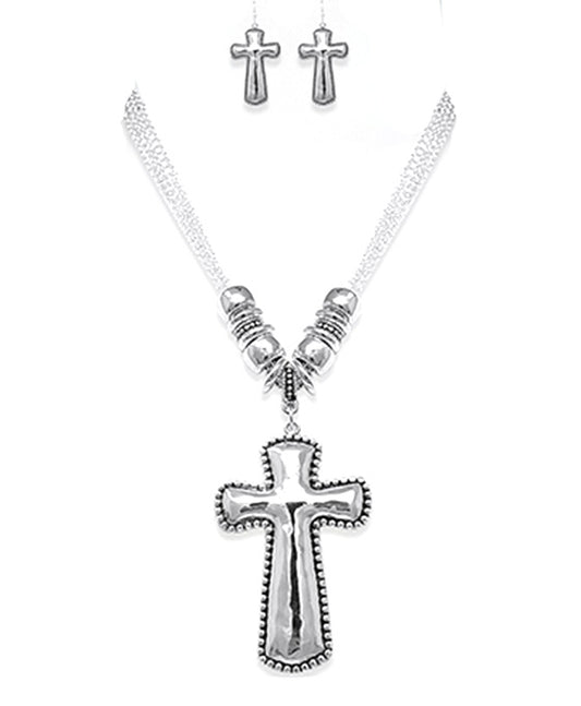 Hammered Cross Tailored Necklace Set