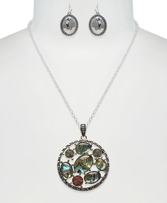 Round Tailored Abalone & Acrylic Necklace Set