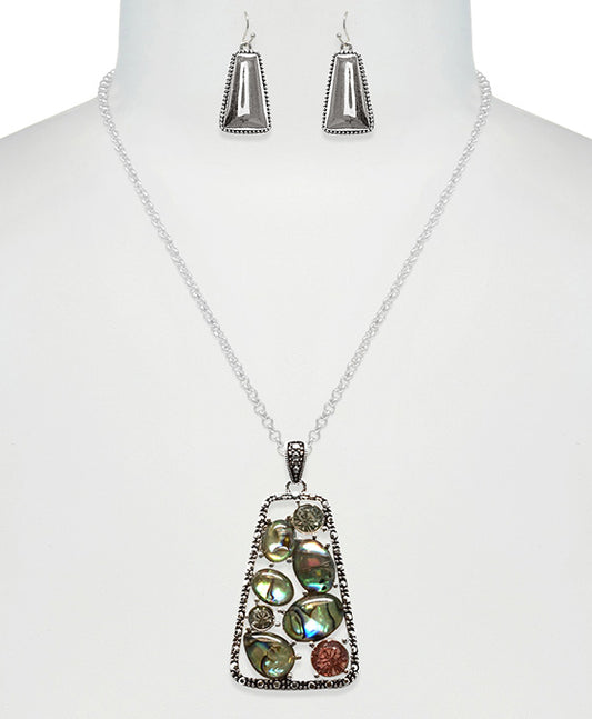 Rectangle Tailored Abalone & Acrylic Necklace Set