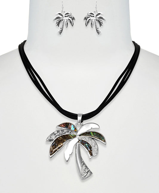 Palm Tree Abalone Code Necklace Set