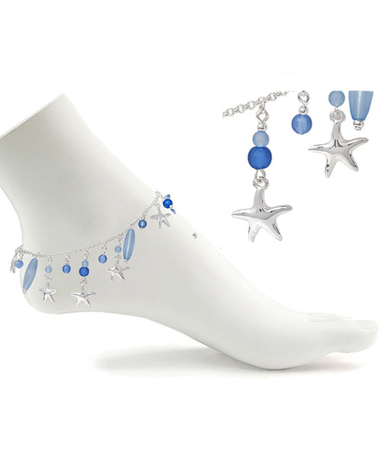 Starfish & Sea Glass Charms Anklet
