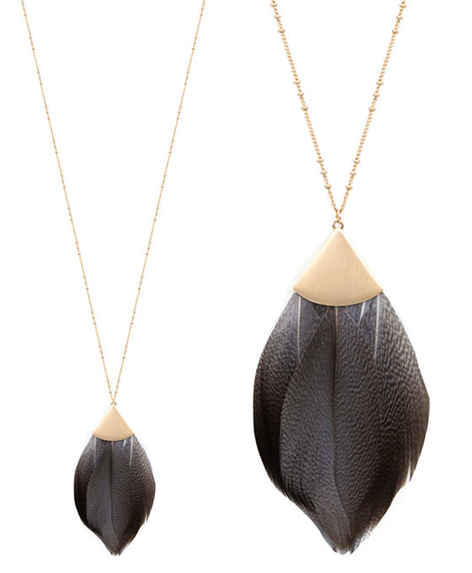 Feather w/ Metal Pendant Necklace