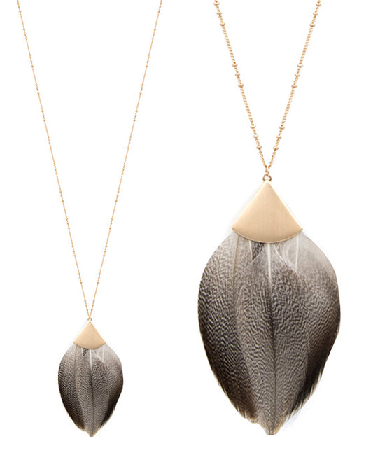 Feather w/ Metal Pendant Necklace