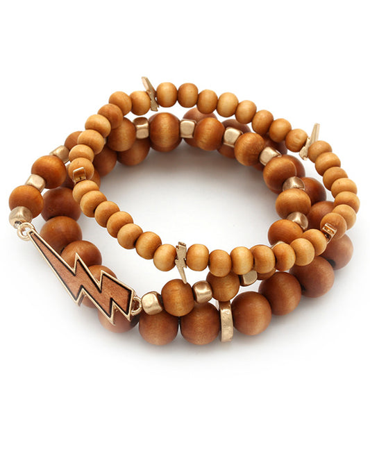 Lightening Bolt Wood Stretch Bracelet