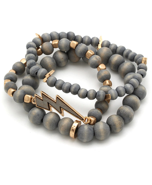 Lightening Bolt Wood Stretch Bracelet