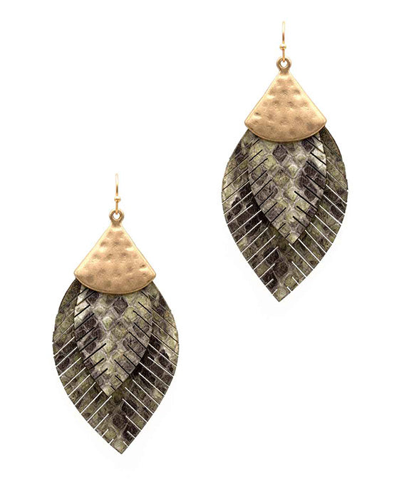 Feather Shape PU Leather Earring