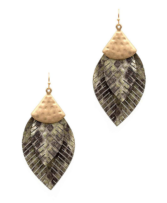Feather Shape PU Leather Earring