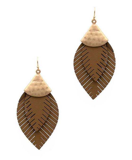 Feather Shape PU Leather Earring