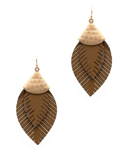Feather Shape PU Leather Earring