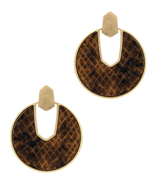 Round Shape PU w/ Metal Post Earring
