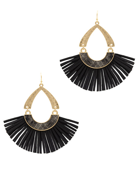 Teardrop Fan Shaped PU Tassel Earring