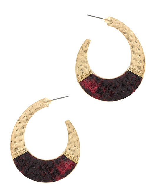 Teardrop Shaped PU w/ Hammered Metal Earring