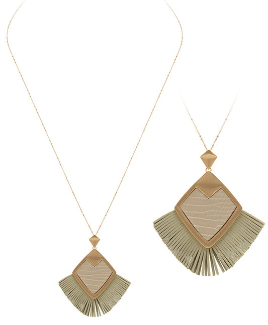 Metal w/ PU Leather Tassel Necklace