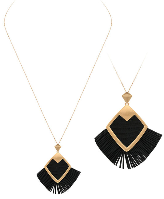 Metal w/ PU Leather Tassel Necklace