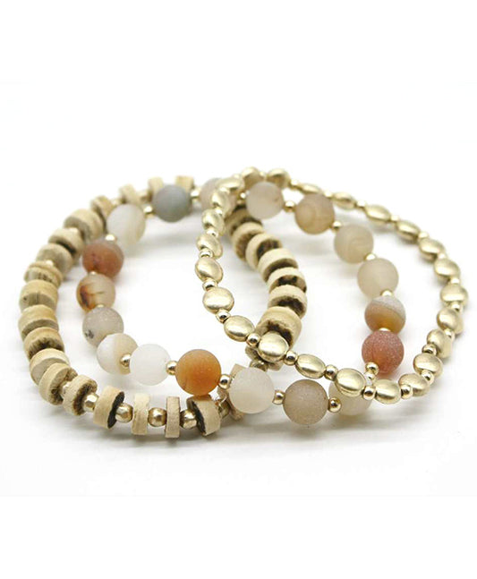 Multi Strand Wood & Stone Bracelet