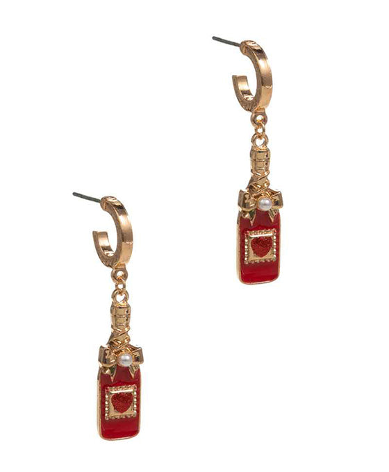Champagne Bottle Enamel Hoop Earring