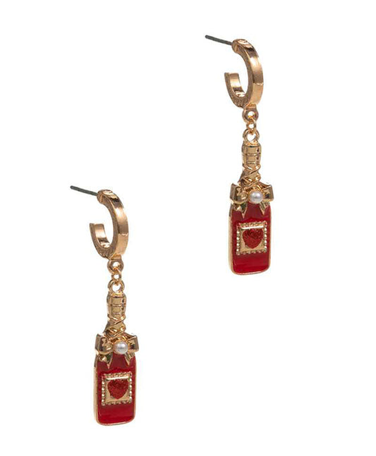 Champagne Bottle Enamel Hoop Earring