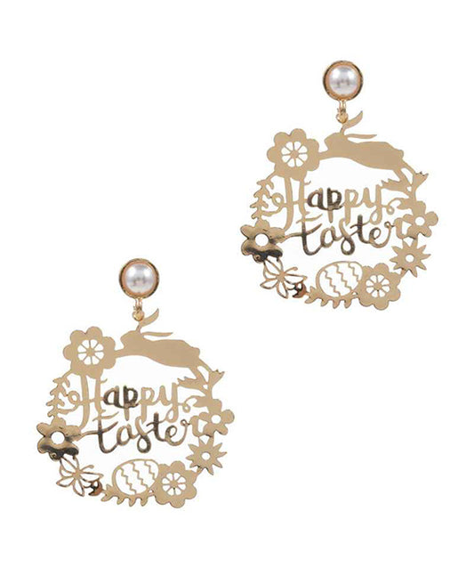 Happy Easter Brass Metal Post Earring