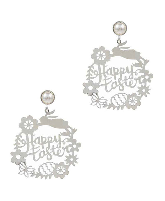 Happy Easter Brass Metal Post Earring
